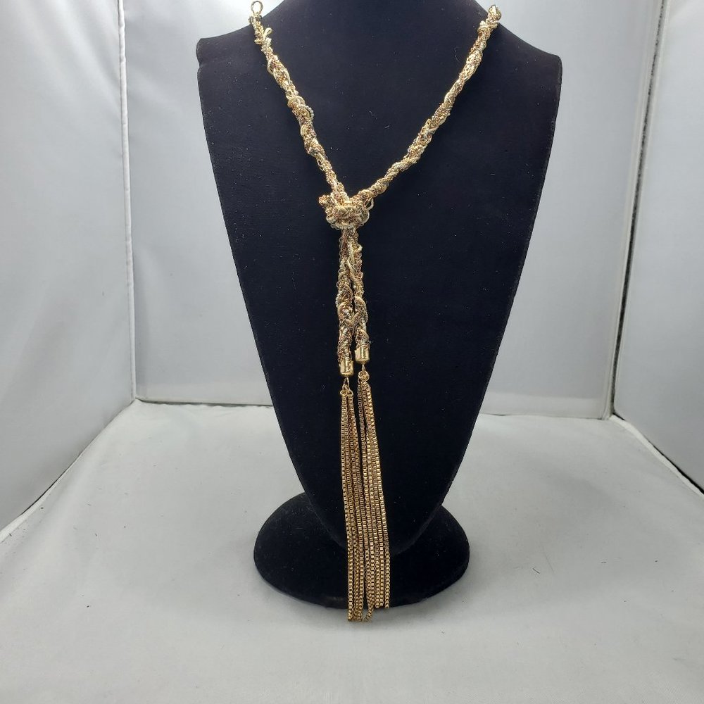 BKE knotted multi color necklace tassel gold-rose gold-cream white color chain